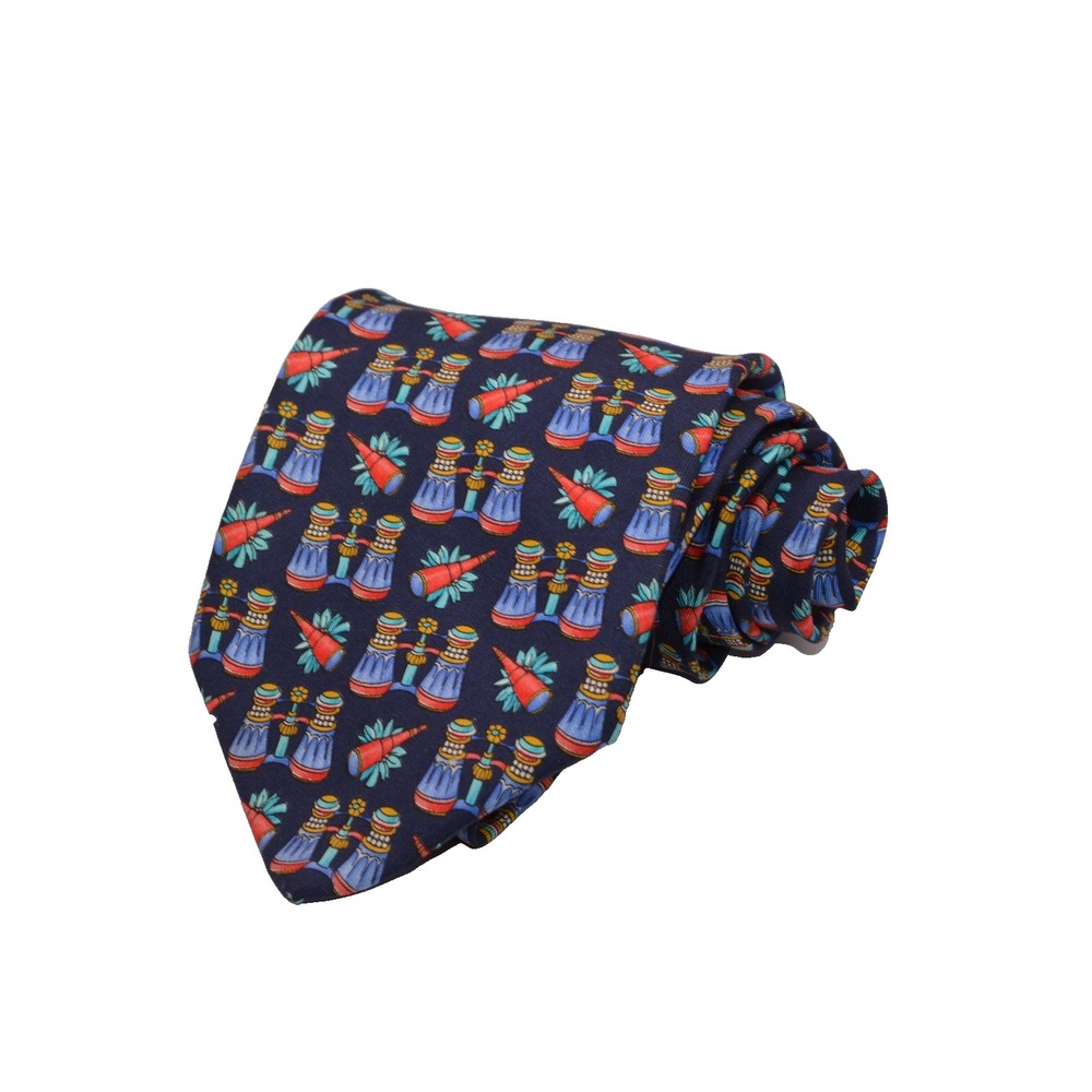 Vintage Leonard Paris Silk Tie Geometric Binoculars / Telescope Italy